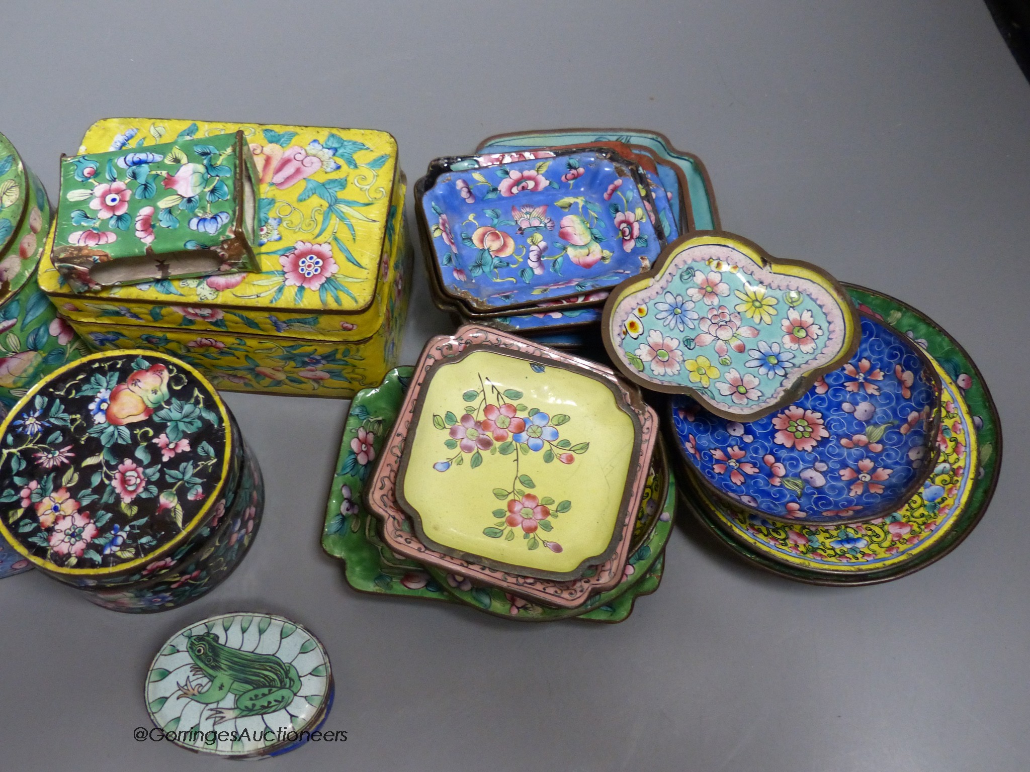 A collection of Chinese Canton enamel boxes and dishes